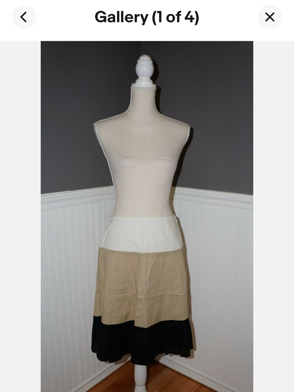 Anne Klein Silk Colourblock A-Line Skirt in Cream, Tan & Blue [10]